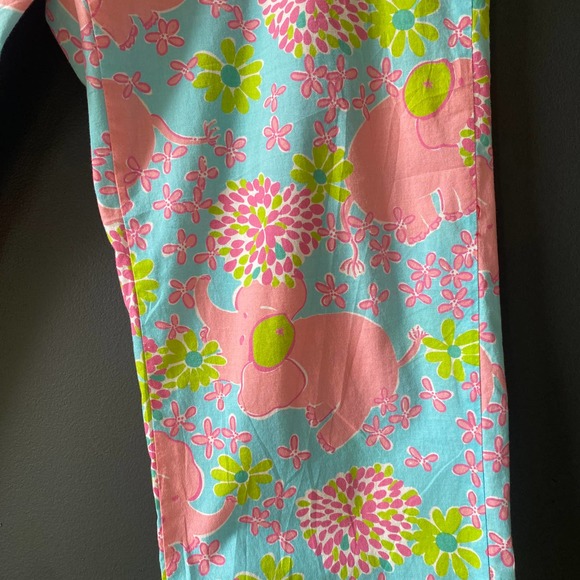 Lilly Pulitzer White Label Blue Pink Elephant Floral Print Pants Size 8 - Picture 9 of 12